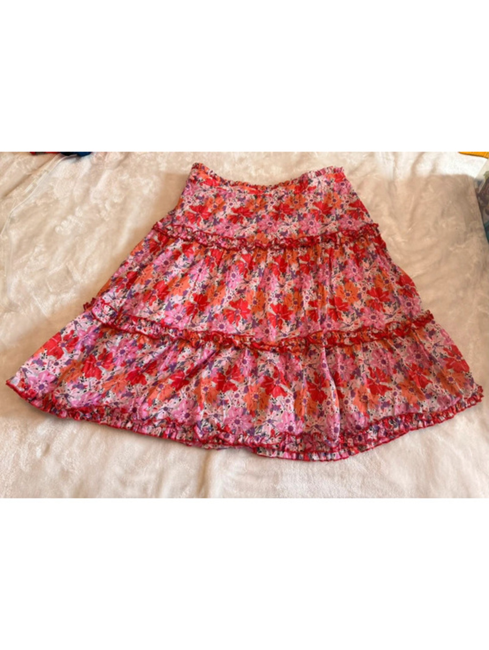 Marc Jacobs 100% cotton pink red floral flowy skirt knee length size 10